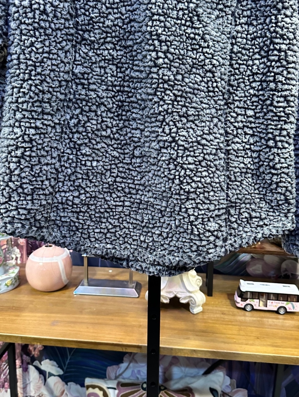 Cozy Sherpa Medium Women's Sweater Charcoal Gray Plush Quarter-Zip High Collar - Picture 3 of 6